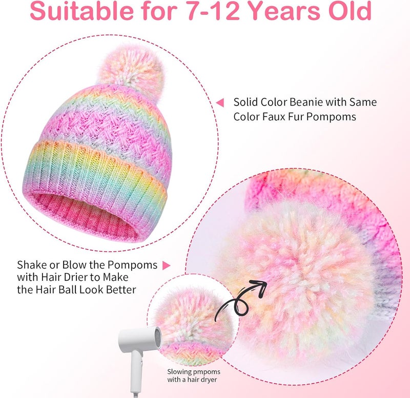 Peninpha Winter Hat for Kids Children, Girls Beanie with Pom Pom, Girls Accessories Knit Beanies Cap Age 7-12 - Image 5